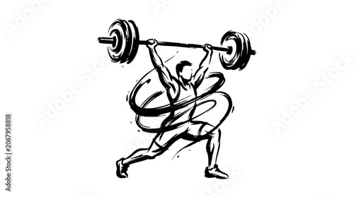 Cuadro en lienzo Stylized athlete performing weightlifting snatch movement.