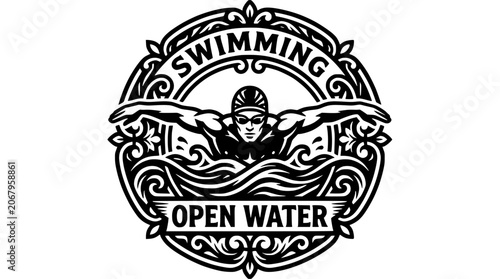 Circular open water swimming athlete emblem