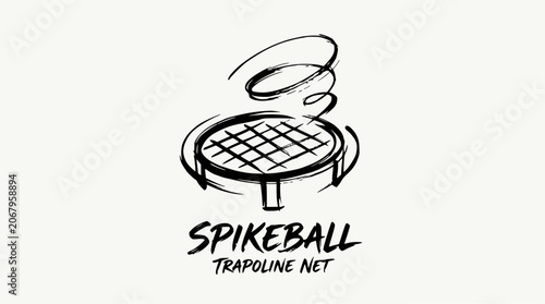 Spikeball trampoline net and ball action sports logo.