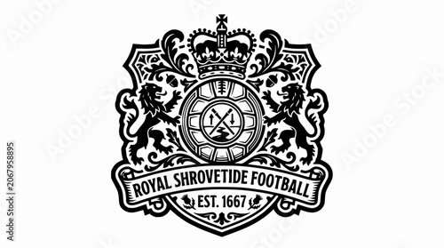 Foto Royal Shrovetide Football heraldic crest with lions.