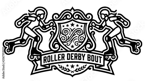 Fotografie Heraldic roller derby bout crest with two skaters.