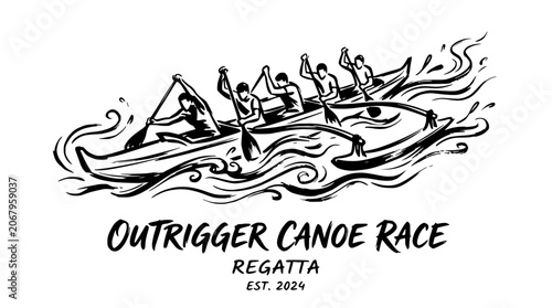 Photos Outrigger canoe regatta race illustration with team.