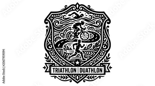 Triathlon and duathlon crest with multisport icons.