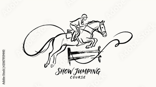 Bild auf Leinwand Minimalist ink sketch of horse show jumping rider.