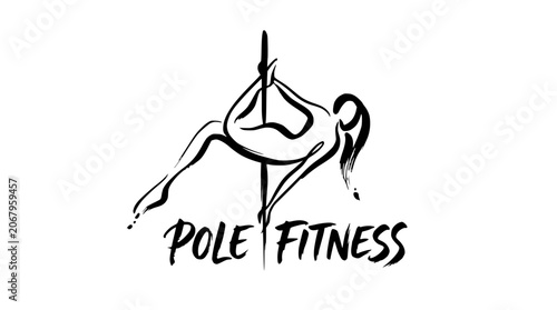 Foto Minimalist pole fitness logo with silhouette.