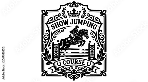 Foto Ornate vintage show jumping horse rider badge.