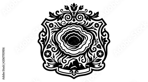 Circular ornate crest featuring central thermal geyser pool.