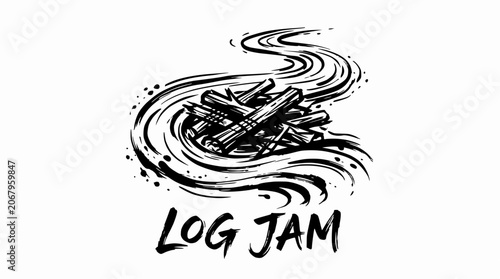 Photos Log Jam text with swirling wood in currents.