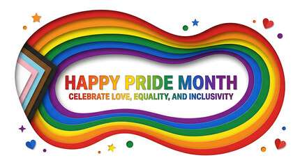 Happy pride month celebration love equality inclusivity rainbow graphic design