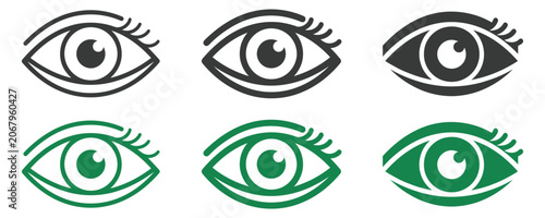 Принти на полотні Set of eye icons in black and green colors with optometry collection illustratio