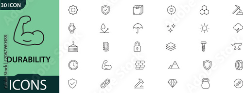 Obraz na płótnie Durability icon set 30 line icons for quality reliability and protection