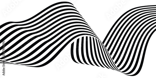 Fotografie Black on white abstract perspective line wave stripes with 3d dimensional effect isolated on white
