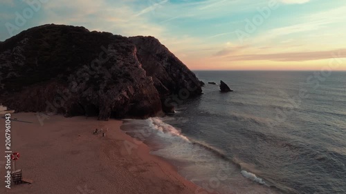 Aerial View of Praia da Adraga at Sunset, Colares, Portugal