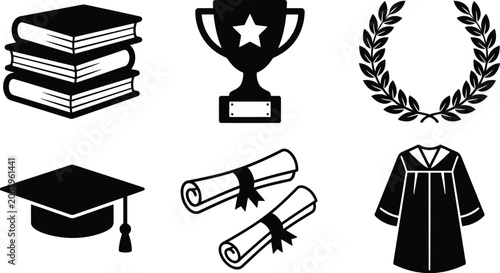 Academic achievement graduation success and education vector icons set