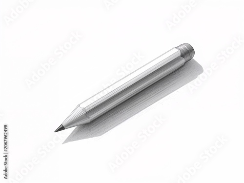 Silver Ballpoint Pen on White Background in Close Up
