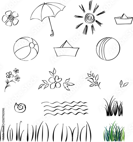 hand-drawn elements of school design for the design of works, vector set