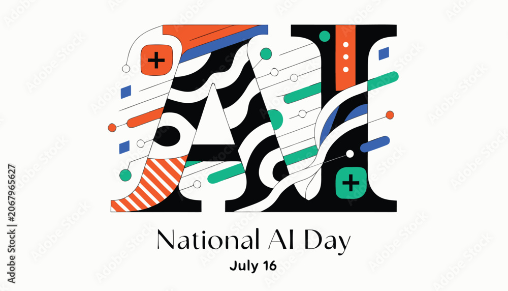 Obraz premium Colorful artistic graphic design celebrating national artificial intelligence day in july