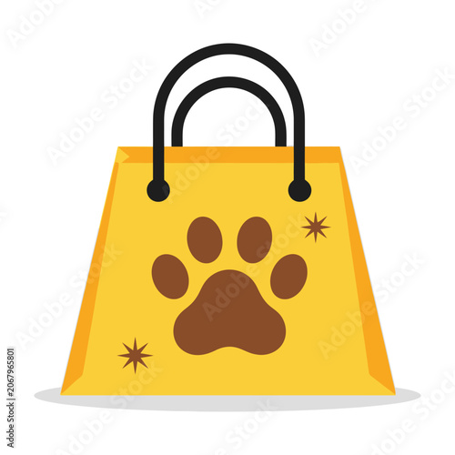 Yellow dog bag with brown paw print