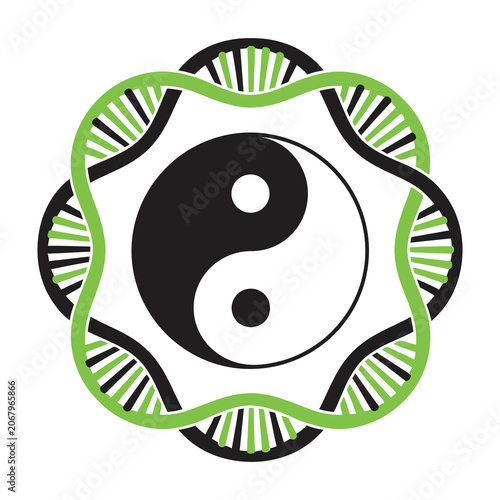 Yin yang symbol with green and black design