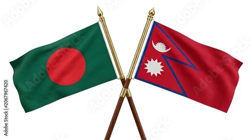 Flags of bangladesh and nepal on crossed flagpoles