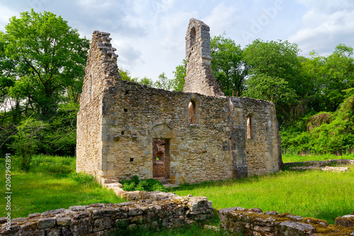 Ruins of the Templar chapel of Fourches.  Le Vaudoué village in Île-de-France region