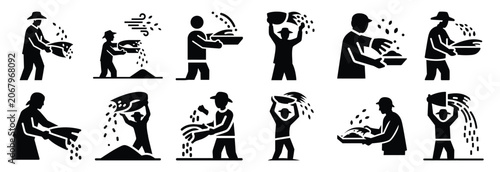 Schilderij op canvas Set of agricultural winnowing grain silhouette vector illustration