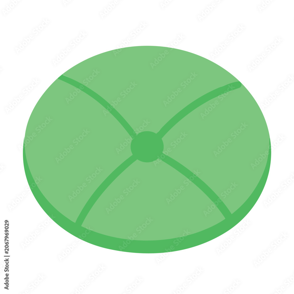 Naklejka premium Simple green cushion with cross pattern sits isolated on a white background