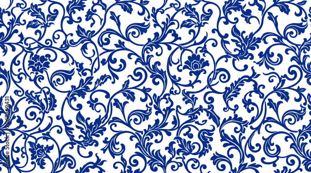Fototapeta premium Blue floral damask seamless pattern vector illustration