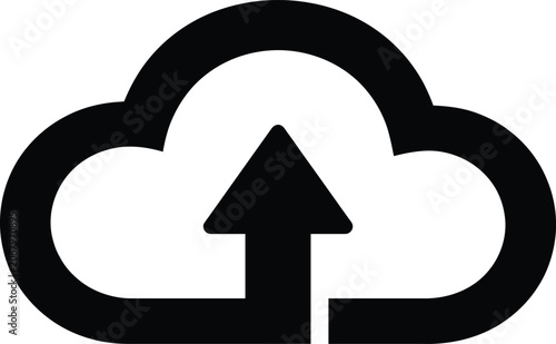 Black silhouette of a cloud symbolizing with an up arrow pointing up