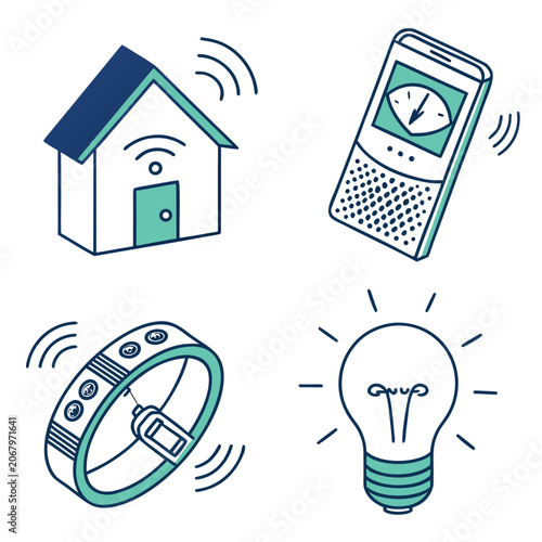 Flat set of smart home devices and io t technology symbols internet of home automation