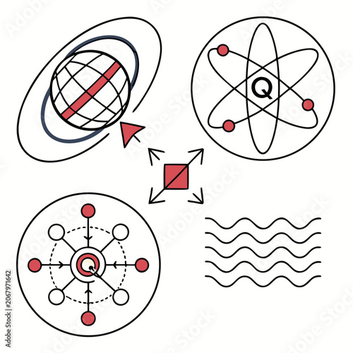 Quantum computing concept with qubit states, superposition, and entanglement visualization