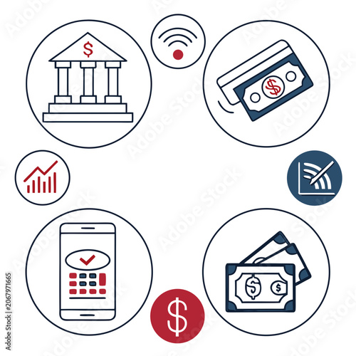 Financial technology application set: wallet, bank, bill, savings, and more fintech