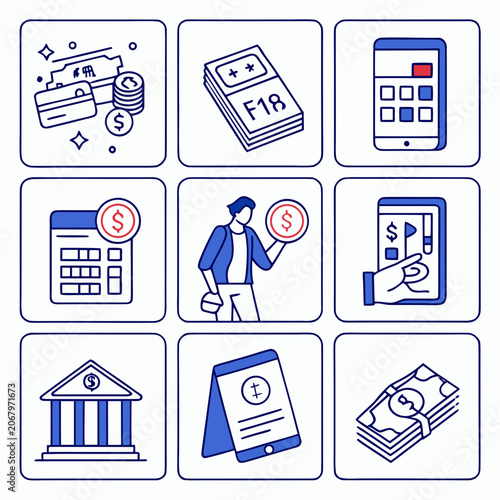 Flat set for financial technology applications, including banking, loans, and investments