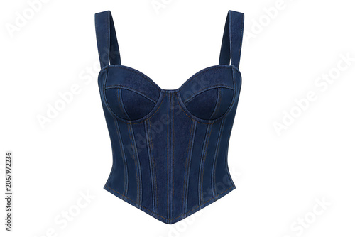 Blue denim corset crop top isolated on transparent background