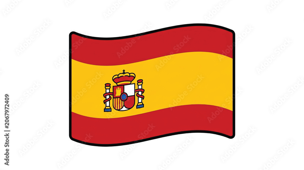Obraz premium Spanish flag waving with coat arms.