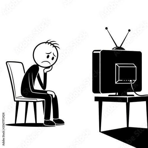 Man sitting bored watching old television.