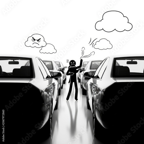 Man standing in a row of cars.