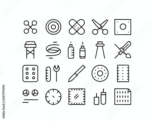 Minimalist flat icons set of everyday objects and tools