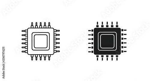 Cpu processor icon set, outline and solid style