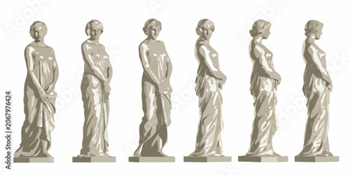 Schilderij op canvas Seven poses of classical female busts in a vector illustration style