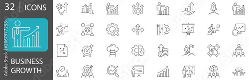 Photos Business Growth and Performance Line Icon Set with Revenue Increase, Market Expa