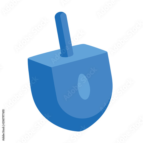 Stylized blue dreidel standing upright on a white surface for Hanukkah