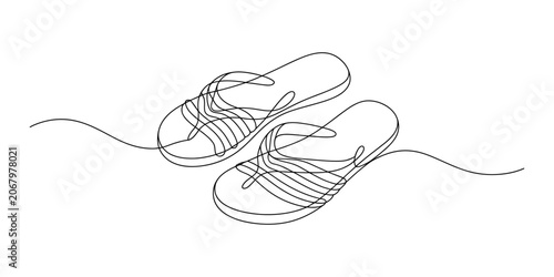 Tableau sur toile Simple line art drawing of a pair of beach flip flop sandals