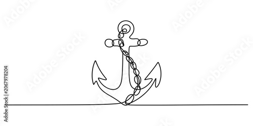 Cuadro en lienzo Continuous single line drawing of a nautical ship anchor