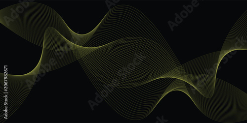 Slika na platnu Abstract yellow gradient wave lines on black background
