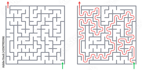 Schilderij op canvas Square maze for kids, medium difficulty printable logic game, find the way from
