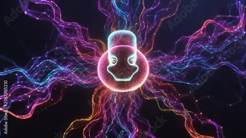Cybernetic chatbot avatar design colorful 3D artificial intelligence visualization neural network growing into intelligent chatbot avatar deep learning concept clean background