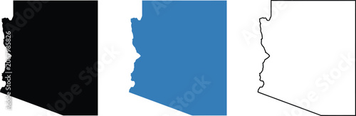 Konstfotografi Set of arizona state map outline icons in black blue and line art style