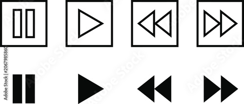 Bild auf Leinwand Set of black media player control buttons including play pause fast forward and