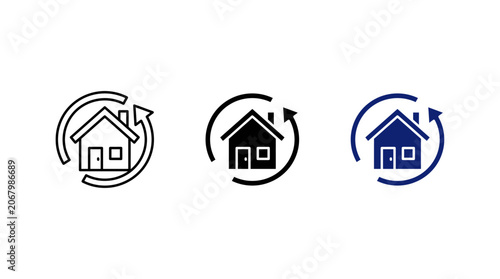 Real Estate House Cycle and Property Rotation Icon Set for Home Refinancing, Flipping, and Mortgage Renewal
